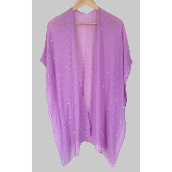 NWT Jessica McClintock Open Front Kimono Pearl Accents Purple Coastal Cover Up - Picture 1 of 6
